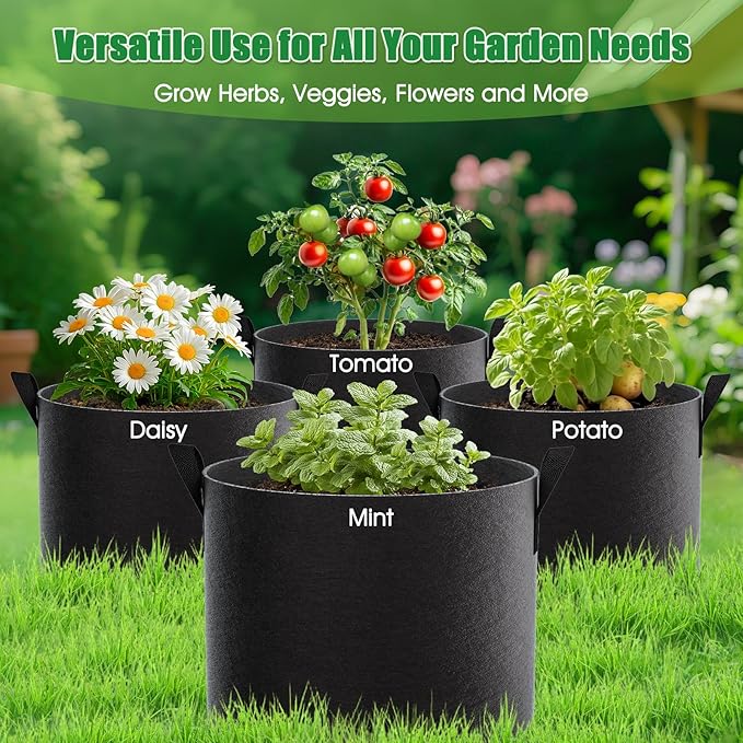FEED GARDEN 5 Gallon Grow Bags 4 Pack – 300G Thickened Fabric Plant Pots with Reinforced Handles, Breathable Drainage Planters for Vegetables, Flowers & Herbs Indoor Outdoor