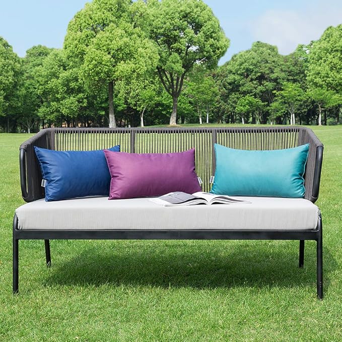 MIULEE Pack of 2 Decorative Outdoor Waterproof Pillow Covers Rectangular Garden Cushion Sham Throw Pillowcase Summer Shell for Spring Patio Tent Couch 12x20 Inch Navy Blue