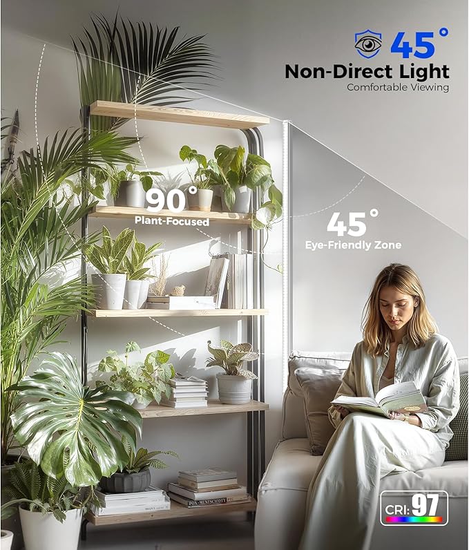 Barrina T1S Standing Grow Light for Indoor Plants with Timer, 65W 5000K High PPFD Tera Series Vertical Full Spectrum Grow Lights Adjustable Height 5FT-5.6FT, Foot Switch, Non-Glare Design, Silver