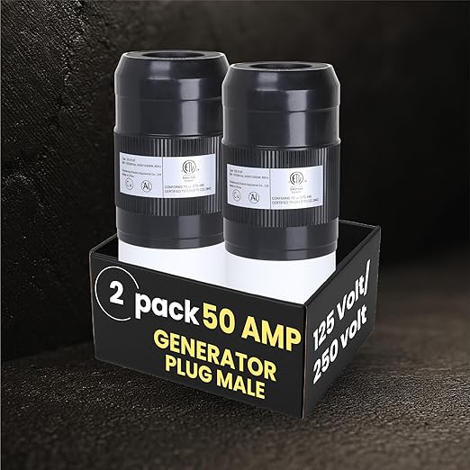 50 Amp Generator Plug (Male) (2 Pack)，50 Amp Generator Connector, 125 Volt/250 Volt, CS6364 Shopcorp 50A Twist Lock RV Plug - CS6365, Twist Lock Adapter, 12500 Watts 3 Pole 4 Wire