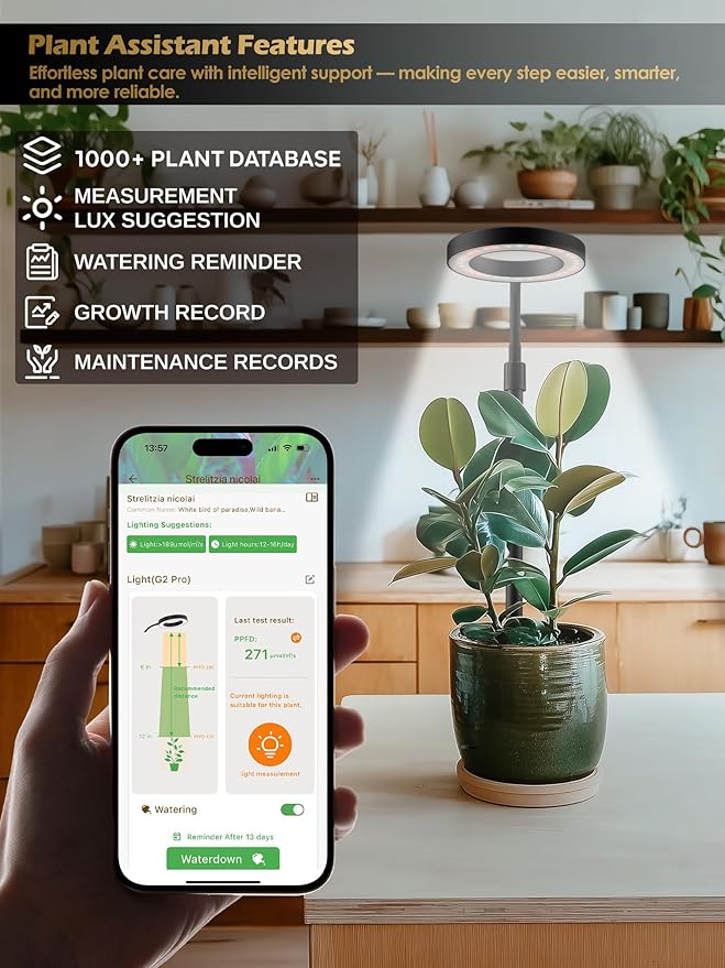 Smart Grow Lights for Indoor Plants, Plant Light with Auto-Timer, Full Spectrum LED Grow Light, Adjustable Height & Stepless Dimming,Plant Assistant Suitable for Most Plants (Black(Desktop1))