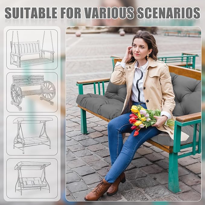 Porch Swing Cushions 3 Seater Replacement Thicken 5" Waterproof & Fade Resistant Swing Cushions for Outdoor Furniture Bench Patio Swing Cushion with Backrest & Ties(Dark Gray 70x40x5inch)