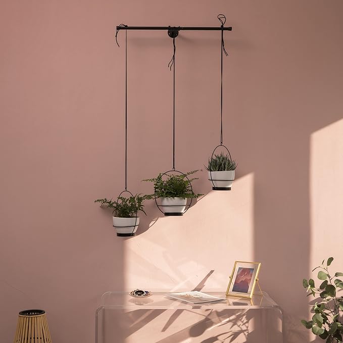 Gardenised Decorative Metal Hanging Planter with Tree Pots for Flowers, White and Black - Small