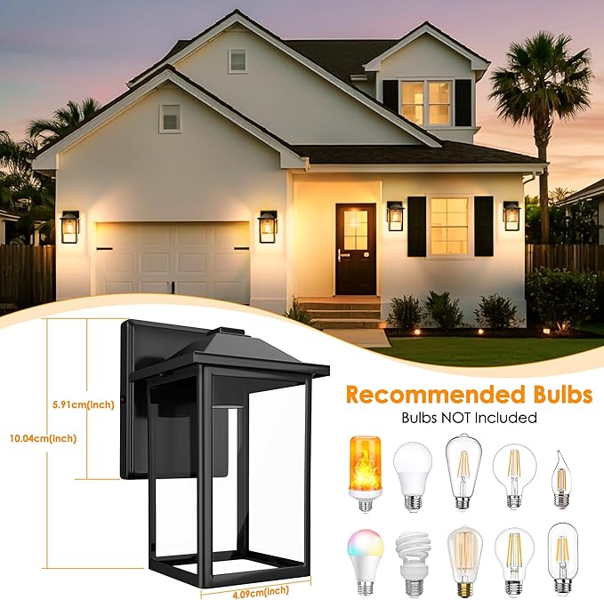MATAMEYE Outdoor Wall Lantern, Exterior Waterproof Wall Sconce Lighting Fixture, Black Front Door Light with Glass, Anti-Rust Porch Lamp