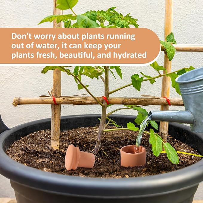 2pcs 10×6×6inch Plant Watering Globes Ollas Terra Cotta Watering Pots 110 oz Terracotta Watering Spikes Self Watering Planter Watering Pot with Lid for Outdoor & Indoor Plants