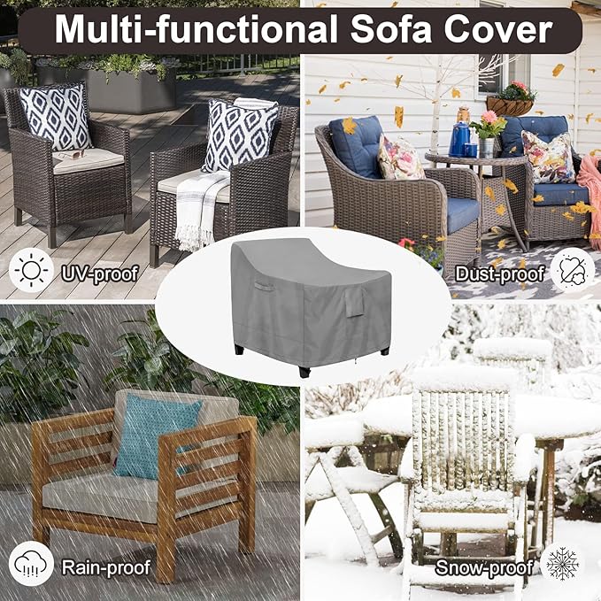 PureFit Outdoor Chair Covers Waterproof 2 Pack Patio Furniture Lawn Chair Covers for Outdoor Furniture with Air Vent and Padded Handles, Fits up to 35W x 38D x 31H Inches, Gray