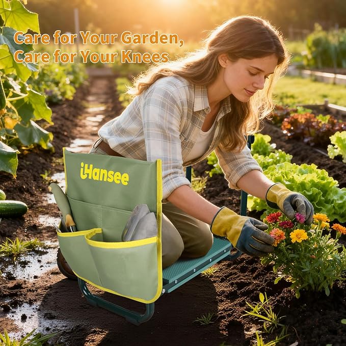 Garden Kneeler and Seat, Foldable Garden Stool with Handles, Heavy Duty All Metal Frame, Gardening Kneeling Bench Workseat w/Tool Pouch for Women Men Seniors, Weeding&Planting, Gardening Gift