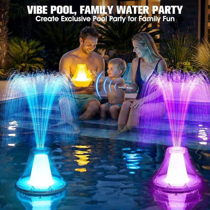 Bubbling Pool Fountain with Lights,Floating Pool Fountains with Anchor,Above Ground Pool Water Fountain Pump,Battery Powered Swimming Pool Floating Fountains for Inground Pool-1PC(White)