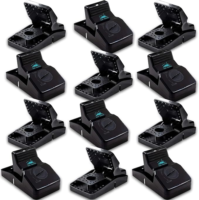 Kat Sense Rat Traps for House (12 Pack) Humane Rodent Trap for Instant Kill Results, Easy to Use Mouse Traps, Effective Anti-Rodent Solution, Reusable, Indoor ‘N Outdoor