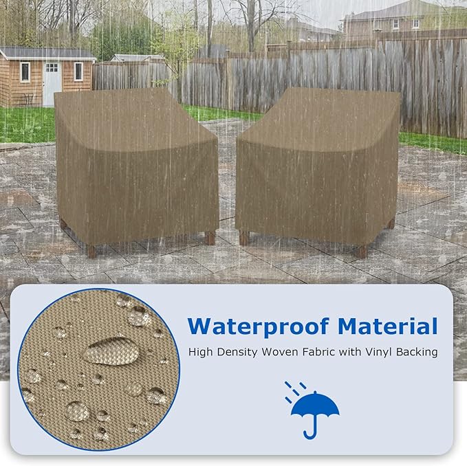 SunPatio Outdoor Oversized Chair Covers, Heavy Duty Waterproof Patio Large Chair Covers, Fade Resistant Outdoor Furniture Protector, All Weather Protection, 2 Pack - 40" W x 34" D x 39" H, Taupe