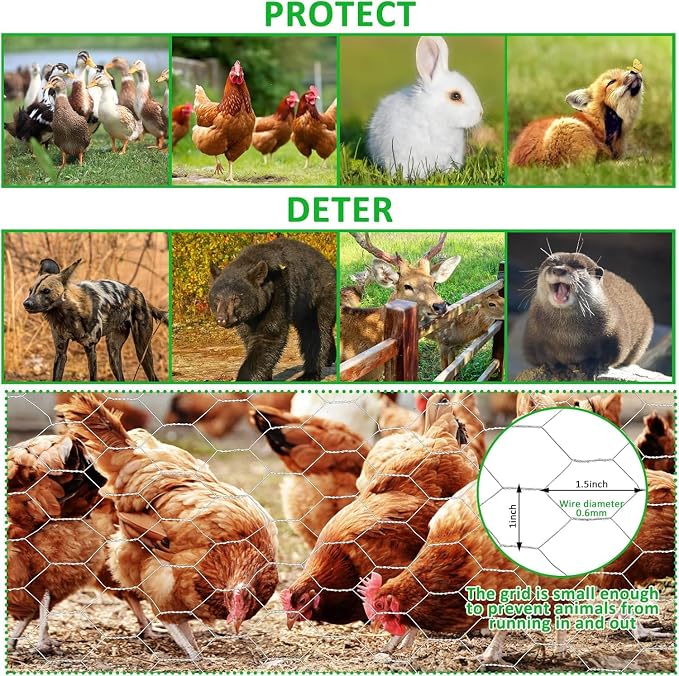 45 in X 200 ft Chicken Wire Fencing Metal Floral Chicken Wire Fence for Crafts 1 Inch Hexagonal Galvanized Poultry Wire Netting for Chicken Coop Barrier Rabbit Cage