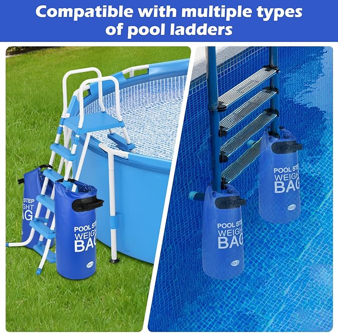 50LB 500D PVC Swimming Pool Ladder Weights- 2 Pack Sand Fillable Universal Sand Bags Step Anchors,Waterproof Sand Bags with Heavy-Duty Handle for Pool Ladder Steps