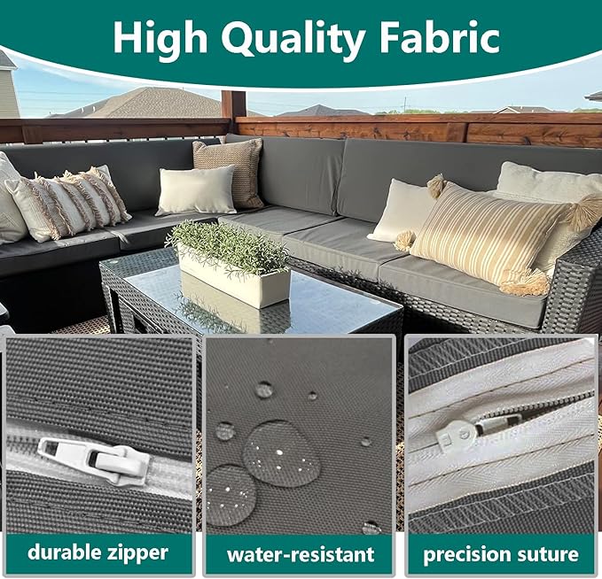 FLYMEI Patio Cushion Covers 18x18x2 Waterproof Outdoor Cushion Cover Replacement 2Packs Outdoor Seat Cushion Slipcover for Rattan Chair Sofa, Dark Grey