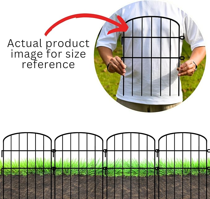 ShopLaLa Garden Fence (10 Panels) 12in(L) x 16.5in(H) Animal Barrier Fencing for Dogs, Rustproof Metal Wire Decorative Flower Bed Edging for Landscape Patio Outdoor Decor, Tall Large Yard Black Fences