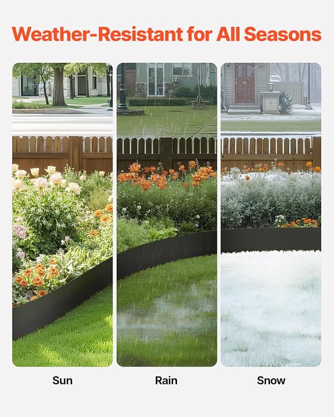 VEVOR Steel Landscape Edging, 4 Packs 40 x 12 in Rust-Resistant Metal Landscape Edging, Bendable Garden Edging Border, Heavy Duty Lawn Edging, Easy-to-Install, Flower Bed Yard Pathway Divider Black