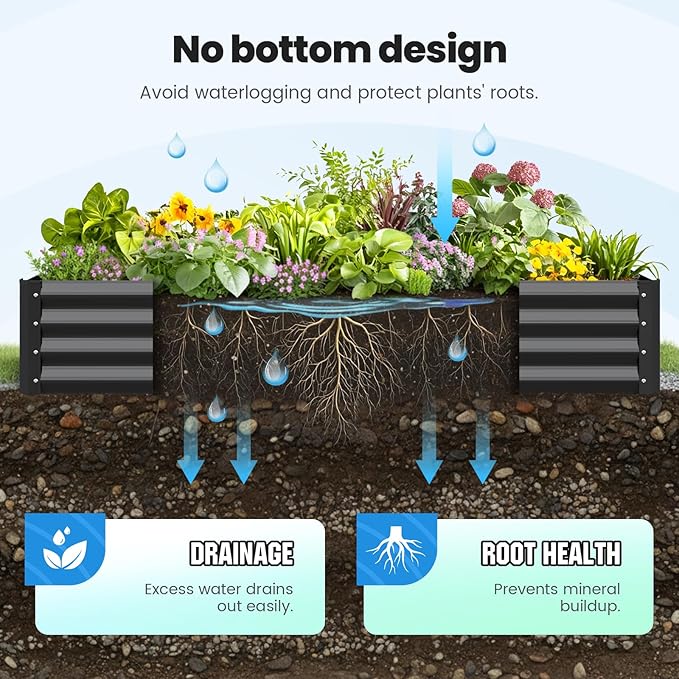 Quictent Galvanized Raised Garden Bed Metal Planter Box Bottomless for Backyard Outdoor, 6x3x1 Ft 2PCS, Dark Grey