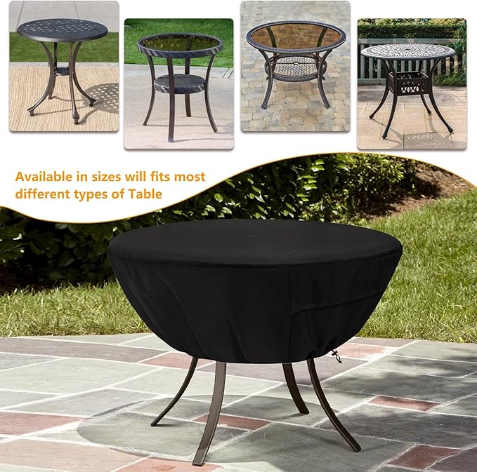 Round Patio Table Cover,Suitable for 42 Inch Diameter Patio Round Table,Waterproof Heavy Duty Round Outdoor Coffee Table Cover,Black