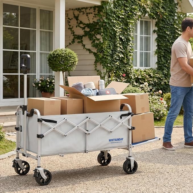 Collapsible Folding Wagon Cart, Heavy Duty Utility Wagons with Tailgate & Wheels,Portable Utility Cart for Camping,Garden,Beach,Sports Grey