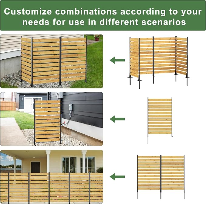YOPTO 72.8" H x 38.5" W(1 Panel) Wooden Privacy Screen,Outdoor Privacy Walls,Privacy Wood Fence with Anti-Rust Finish,for Pool Equipment Enclosure, Trash Can Enclosures, Air Conditioner,Black+Natural