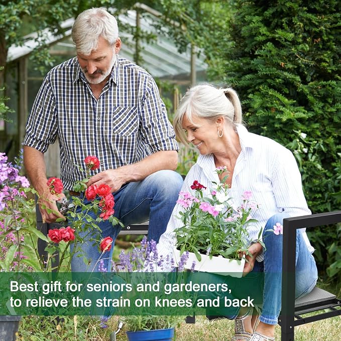 Garden Kneeler and Seat, Foldable Garden Stool 400lbs Heavy Duty, Protects Knees and Back, Ideal for Women, Men, and Seniors Gardeners, Large Size 19"x10.6"x18.5"