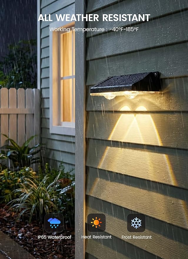 Brightown 8 Pack Solar-Fence-Lights-Outdoor, IP65 Waterproof Warm White & RGB 11 Color Solar Deck Step Flood Lights, Solar Patio Lights for Outside Backyard Yard Home Improvement Wall Railing
