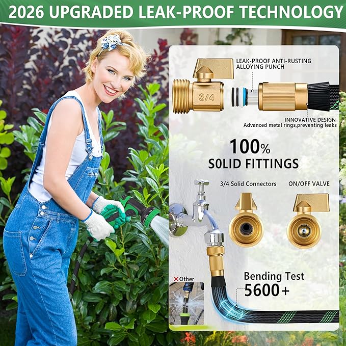 150 FT Non-Expanding Garden Hose, 2026 New Upgrated Non-Expandable Garden Water Hose - Ultra-Light & Flexible Burst-Resistant, Kink-Free Garden Hoses, All-Weather Use for Lawns, Gardens,Outdoor