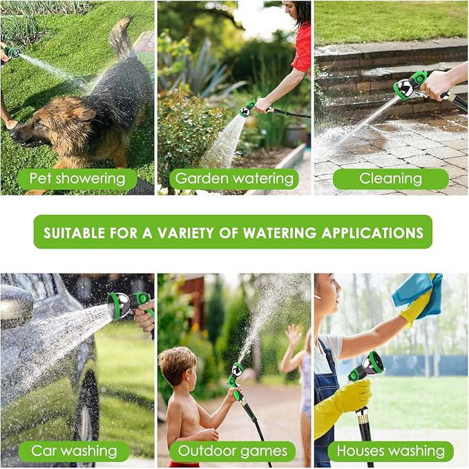 Garden Hose 100 ft, Non-Expandable Ultra-Lightweight Flexible Hose with 360° Dual-End Anti-Kink Design, 10-Pattern Spray Nozzle, 500 PSI Leak-Proof, 96-Strand Braided Fabric, Storage Strap