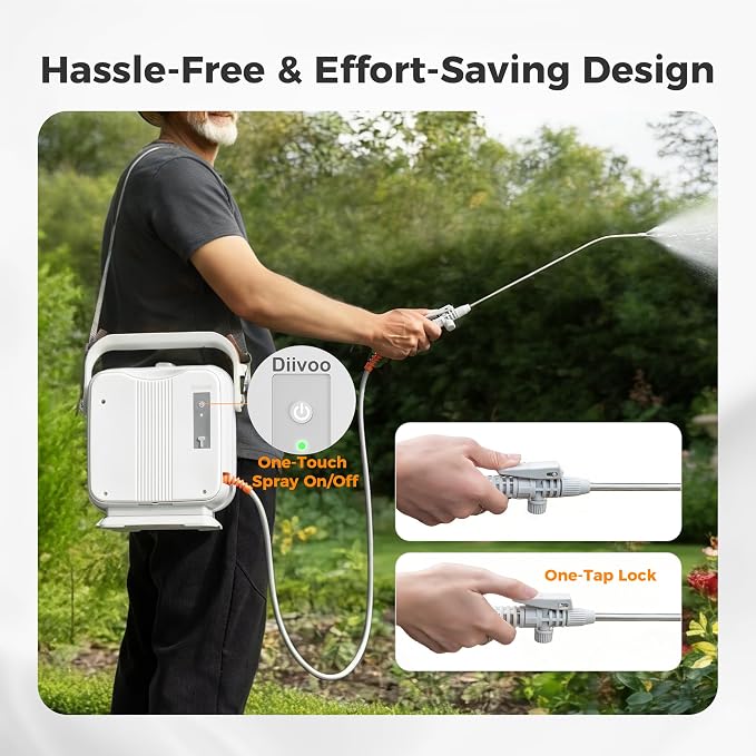 Diivoo 1.35 Gallon/5L Battery Powered Sprayer, 7.4V 2000mAh*2 Electric Weed Sprayer with 2 Adjustable Nozzles, Retractable Wand for Lawn, Garden, Yard