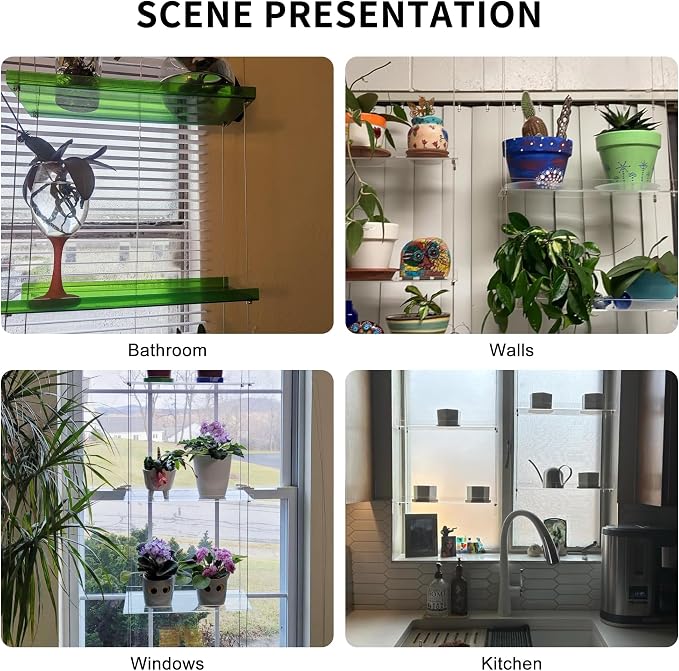 Jolitac Acrylic Window Plant Shelves, Hanging Indoor Wall Plant Stand, 4-Tier (Clear)