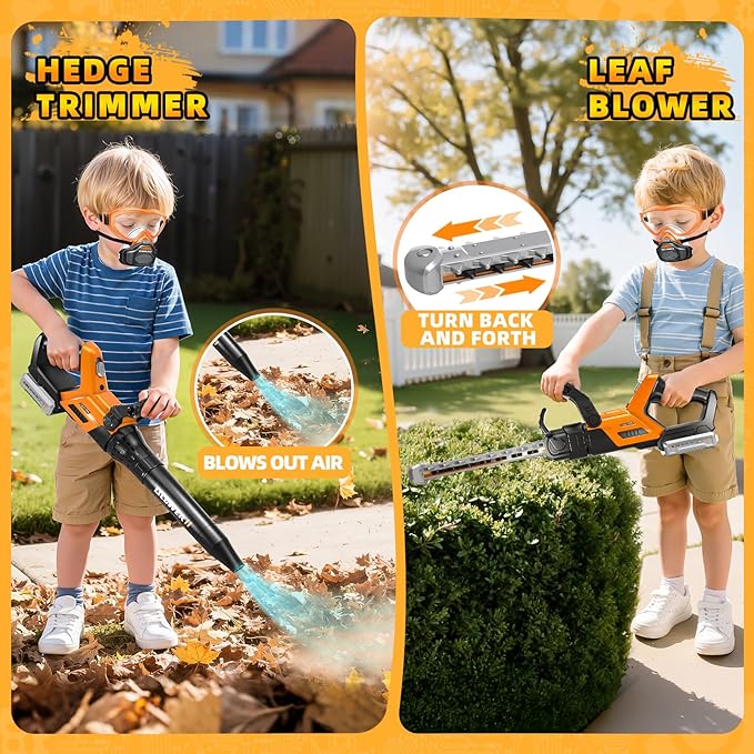 Kids Tool Set, 3 in 1 Kids Power Garden Tools with Sounds & Lights, Toy Weed Wacker, Toy Leaf Blower and Hedge Trimmer, Outdoor Toys, Toy Tools, Christmas Birthday Gifts for Boys 3 4 5 6 7 8 Year Old
