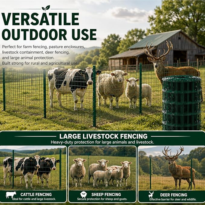 Gisafai 16 Gauge Galvanized Welded Wire Fence 5 ft x 100 ft PVC Coated Hardware Cloth, 2.36" x 2.36" Mesh, Heavy Duty Garden Fencing Roll for Chicken, Dog Yard, Deer Cattle & Animal Protection(Silver)