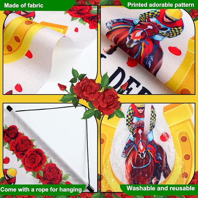 Tegeme 3 Pcs Derby Day Door Banner Derby Day Hanging Flag Decor Roses Horse Racing Festival Door Hanger Sign for Holiday Party Outdoor Indoor Home