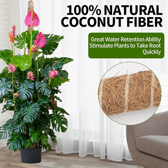 3 Pack Moss Pole,30 Inch Bendable Moss Pole for Plants Monstera, Moss Poles for Climbing Plants Indoor, Coir Plant Pole Sticks Support Stakes for Potted Plant, Pothos, Philodendron