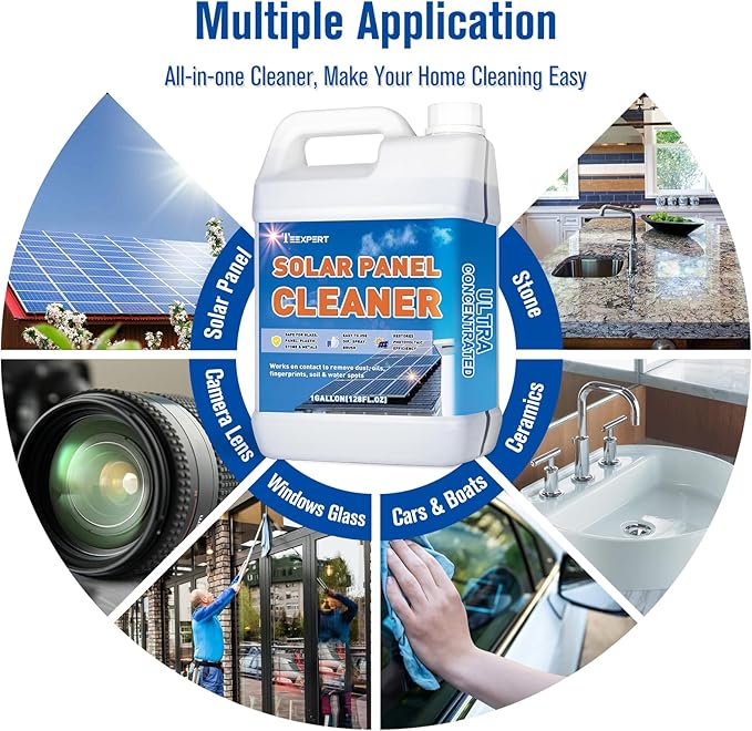 Teexpert Solar Panel Cleaner (1Gallon Makes 600 Gallons), Ultra Concentrated Glass & Solar Panel Cleaning, Streak-Free Quick Dry Remove Dirt, Dust, Droppings, Oils, Fingerprints & Water Spots