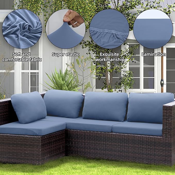 Outdoor Cushion Covers Set,8PCS Patio Furniture Couch Seat Slipcovers, Replacement for Sofa Sectional Chair(Cover，Only)