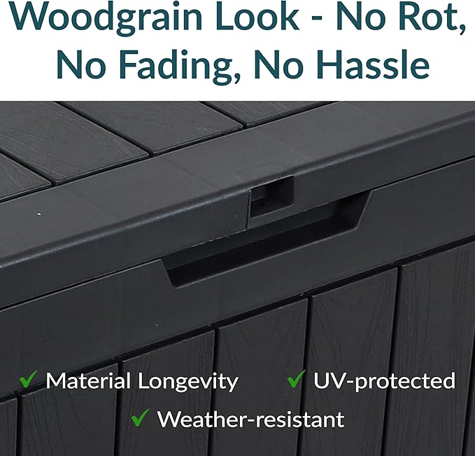 Sunnydaze Outdoor Deck Box - Lockable Package Delivery Box - Weather-Resistant Outdoor Storage Bin - 32-Gallon Faux Plank - Phantom Gray
