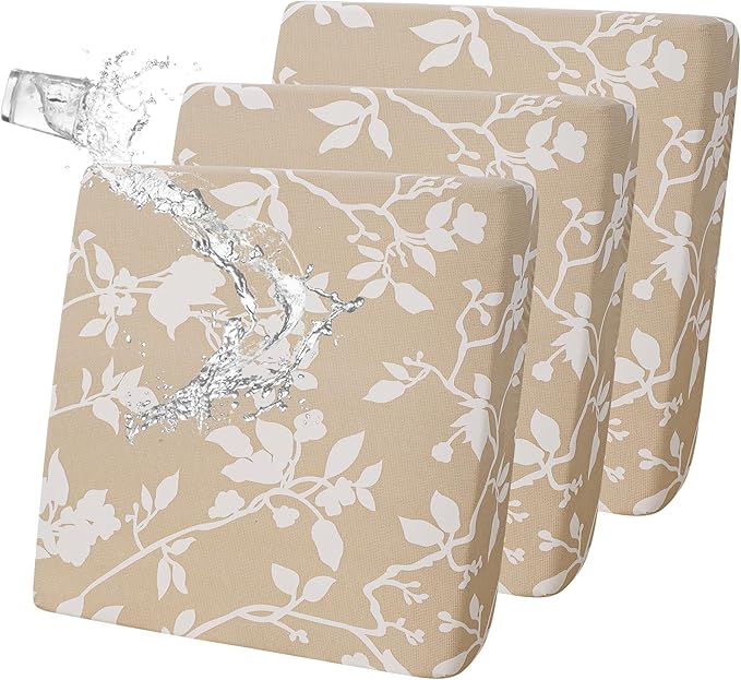 FORCHEER Waterproof Patio Cushion Covers, Floral Printed Stretch Outdoor Covers for Patio Furniture, Wicker Chair Cushion Covers Set of 3