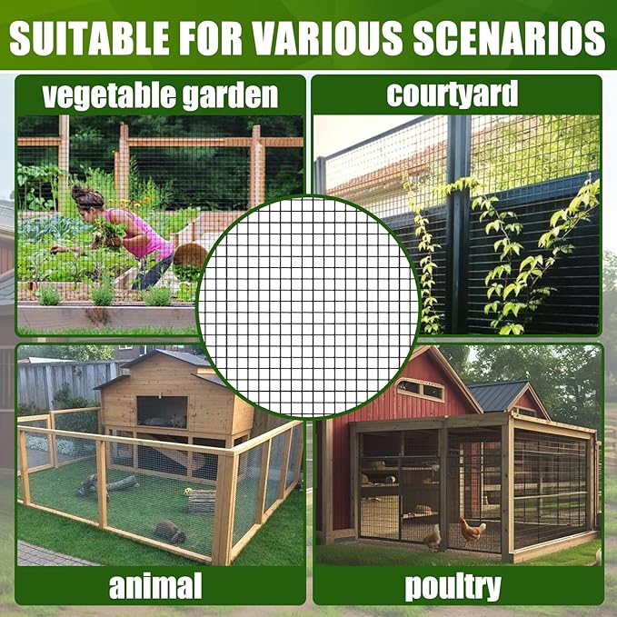Hardware Cloth 1/2 inch 24" x 100 Ft 19 Gauge Vinyl Coated Black Hardware Cloth, Chicken Wire Fencing, Chicken Wire Mesh for Home and Garden Projec