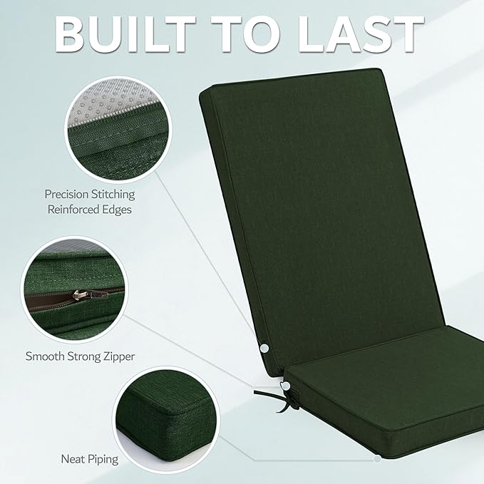 Adirondack Chair Cushions Set of 4 - Removable Covers, Water-Repellent & Fade-Resistant Faux Linen, Securing Straps, Non-Slip Bottom, Fit for Most Outdoor Adirondack & Rocking Chairs - Olive Green