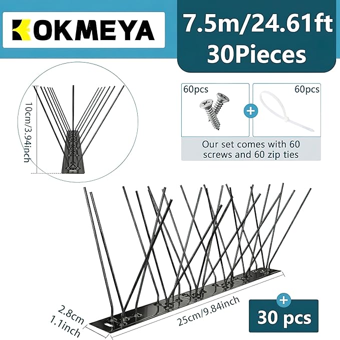 Bird Spikes,Black Install,304 Stainless Steel Bird Deterrents Spikes for Outside to Keep Birds Away Bird Scare Devices Outdoor,9.84FT 12Pcs