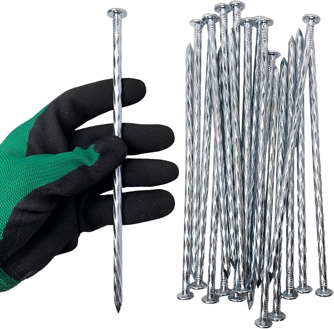 Artificial Turf Stakes Galvanized Spiral Landscape Spikes 8IN Weed Barrier Fabric Stakes for Paver Edging, Gardening Lawn Edging, Carpentry and More (20 PC)