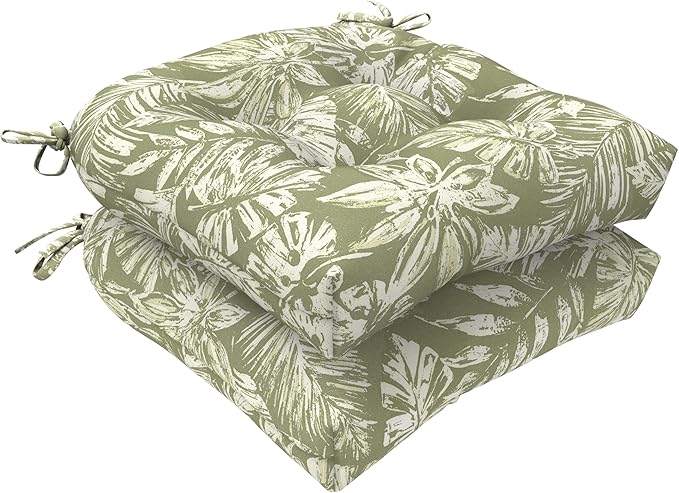 LVTXIII Outdoor Seat Cushions Seasonal Tufted Chair Cushions, Patio Chair Pads for Dining Chairs, Office Armchairs and Garden Furniture Decoration, Round Back, 19x19x4, Tropical Leaf Green