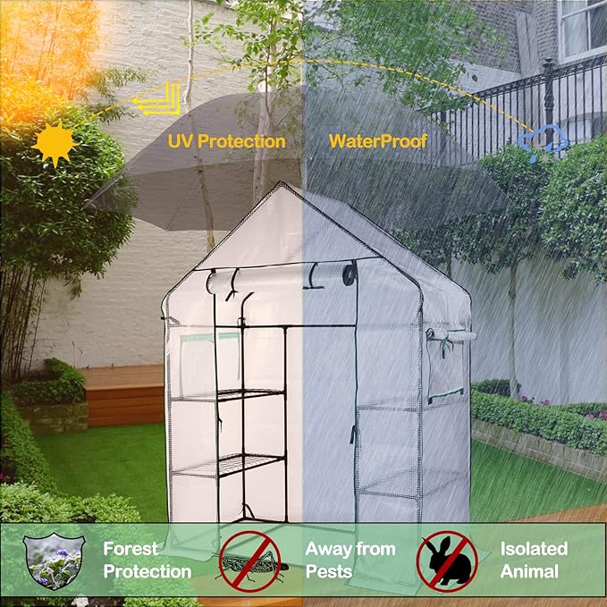 Mini Greenhouse,Greenhouses for Outdoors,Portable Walk in Green House for Garden Plants that Need Frost Protection and Away from Animals(56"x30"x76")-White