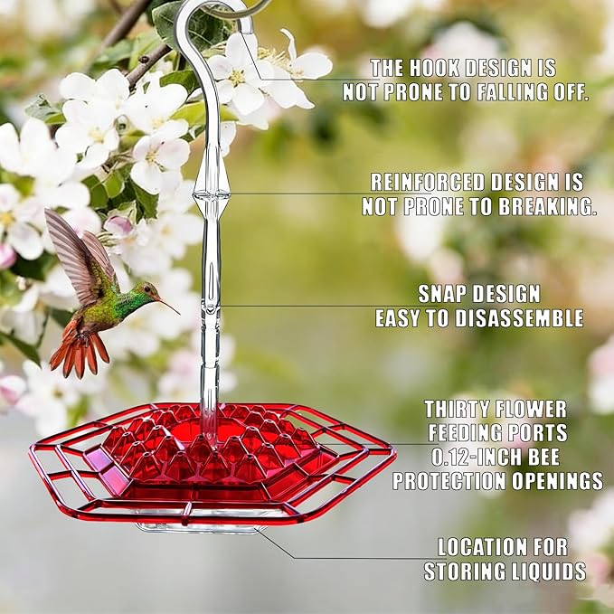 Hummingbird Feeders for Outdoors Hanging, 30 Feeding Ports,Bee-Proof and Leak-Proof - Tray Style, drip-Free, Easy to Clean and Refill, attracts Hummingbirds, Plastic with ant Fence and Hook