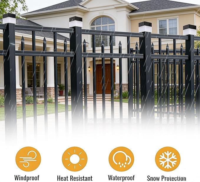 Solar LED Fence Post Cap Light 2x2 Inch (5x5cm) - for Wrought Iron, Aluminum & Garden Fences, Waterproof Outdoor Solar Lights(White Light) (12)