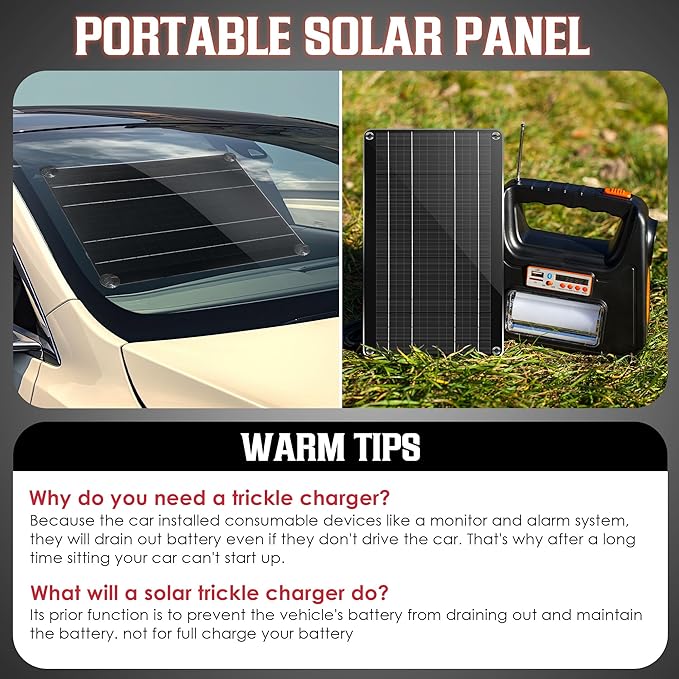 Saillong 10W 12V Solar Car Battery Charger Maintainer, Waterproof Solar Panel Portable Solar Trickle Charger with Cigarette Lighter Plug Alligator Clip for Car Motorcycle Boat Marine RV