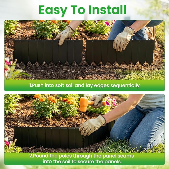 15 Panels Metal Landscape Edging, 6.2in (H) x 20 ft (L)–No Dig Garden Edging with 16 Stakes, Modular Adjustable 0-270°for Tree Rings & Yard Pathways, Matte Finish, Anti-Rust Metal Garden Border(Black)