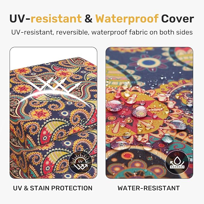 UNIKOME Outdoor Chair Cushions Pack of 4, Water Resistant Patio Cushions with Ties, High Density Sponge Filling Square Corner Seat Cushions for Outdoor Furniture, 19"*19"*3", Palmira Paisley