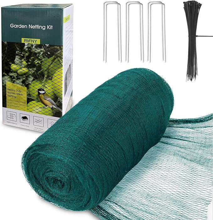 Bird Netting for Garden Protection, 13 x 40 FT Heavy Duty Garden Netting with Ties and Landscape Staples for Vegetable, Fruit Trees & Other Plants Against Birds Deer Squirrels and Poultry