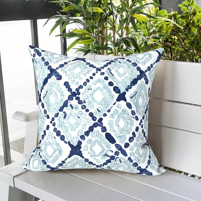 LVTXIII Outdoor Pillow Covers 20x20 Inch, 2 Pack Large Square Throw Pillow Cases, Fade-Resistant Cushion Covers for Patio Furniture Sofa, Garden Porch, Boho Geometry Blue
